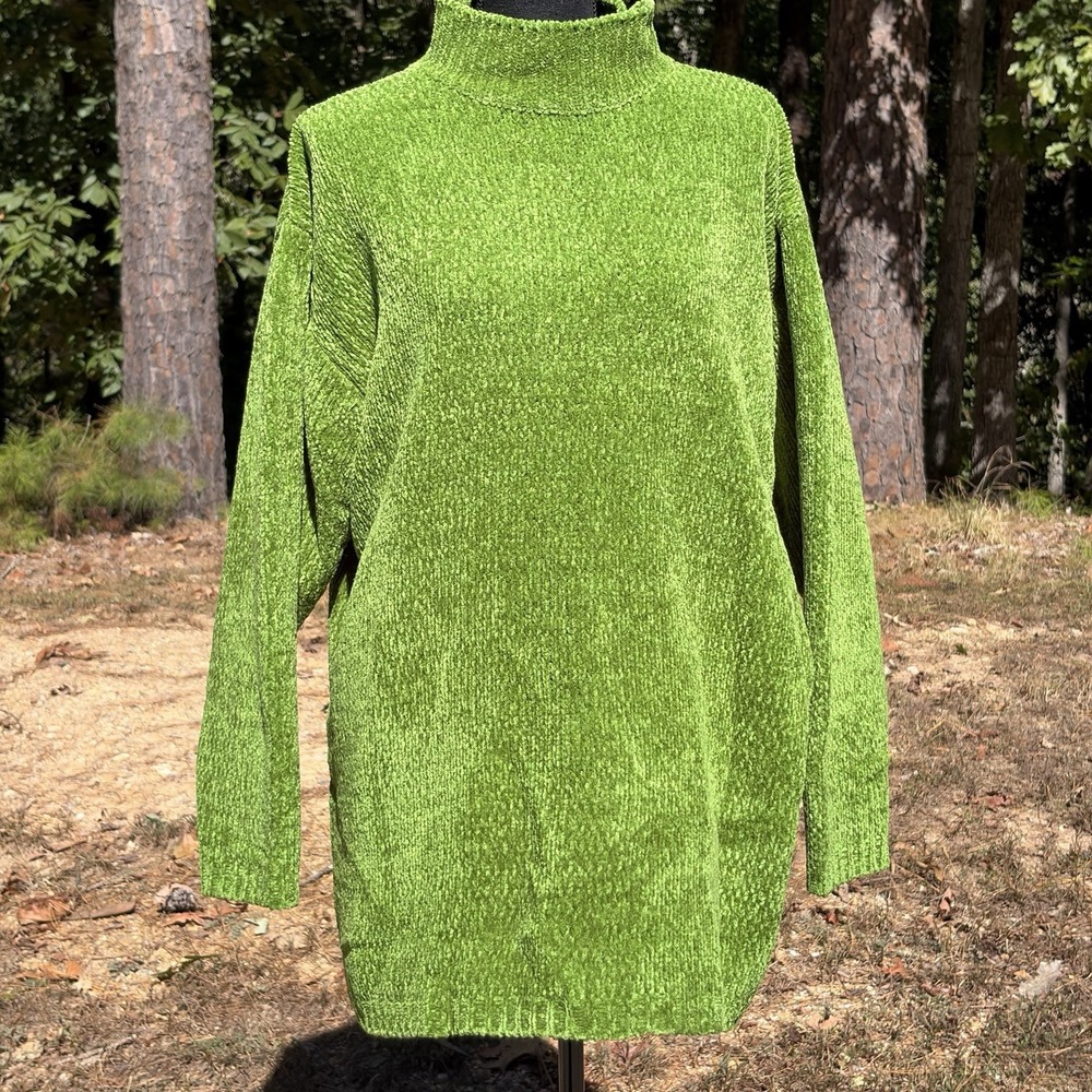 Laura Gayle Green Chenille Sweater 1X Mock Neck Long Sleeve Cozy Tunic Vintage